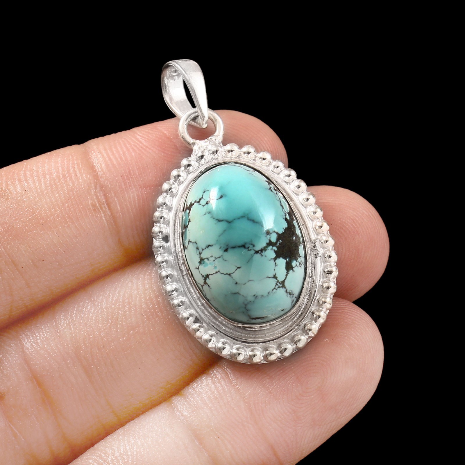 Natural Turquoise Gemstone Pendant German Silver Handmade Jewelry For Gift