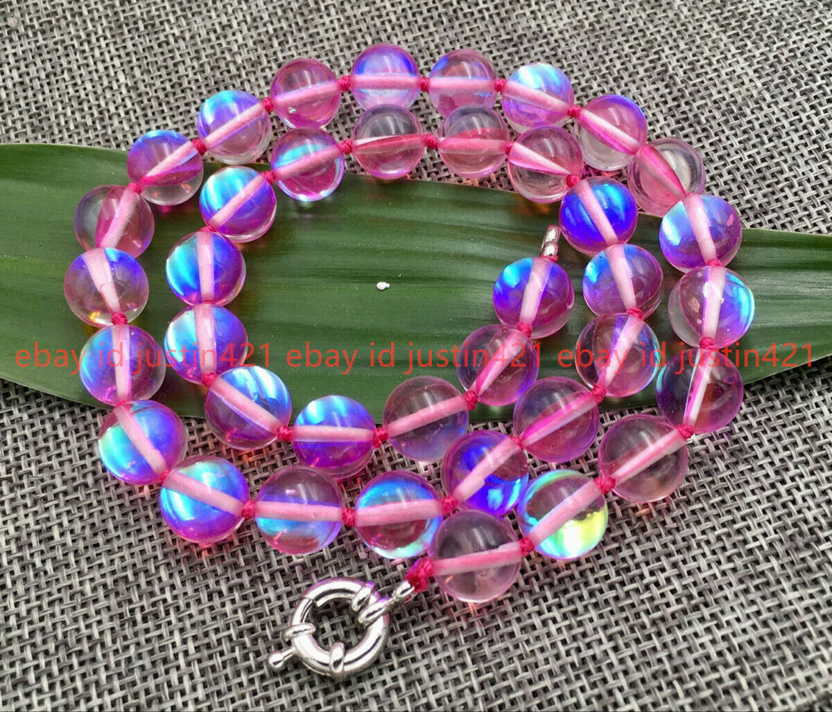 Natural 6/8/10/12mm pink Gleamy Rainbow Moonstone Round Gems Necklace 18” AAA