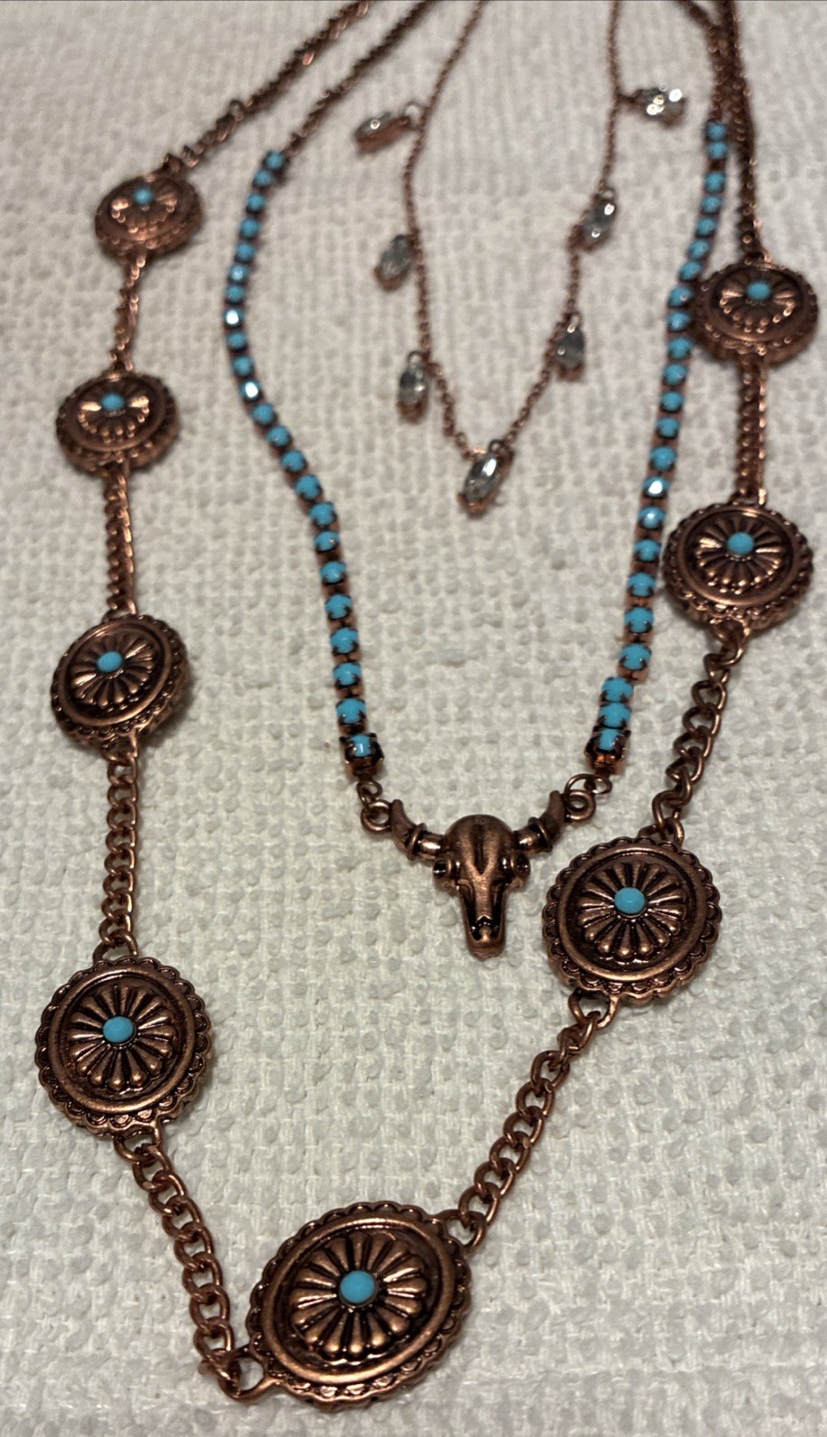 Western-Style 3 Multi Layered Copper Turquoise Choker Necklace