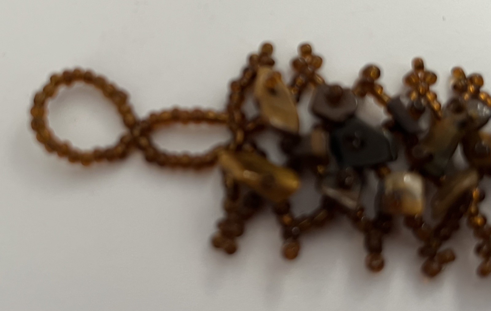 Tiger Eye Chips & Seed Beads Cuff Bracelet 7-3/8” 18.5cm when fastened