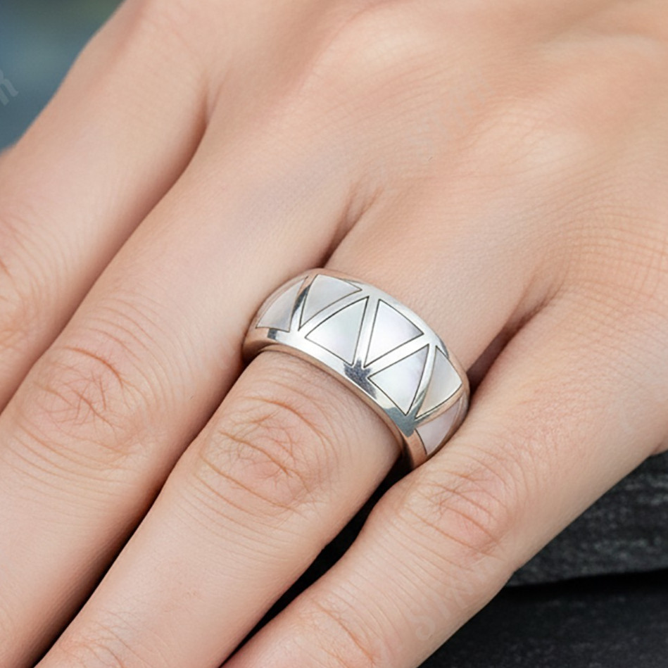 Natural Gemstone inlay Bend Ring 925 Sterling Silver Handmade Gift For.