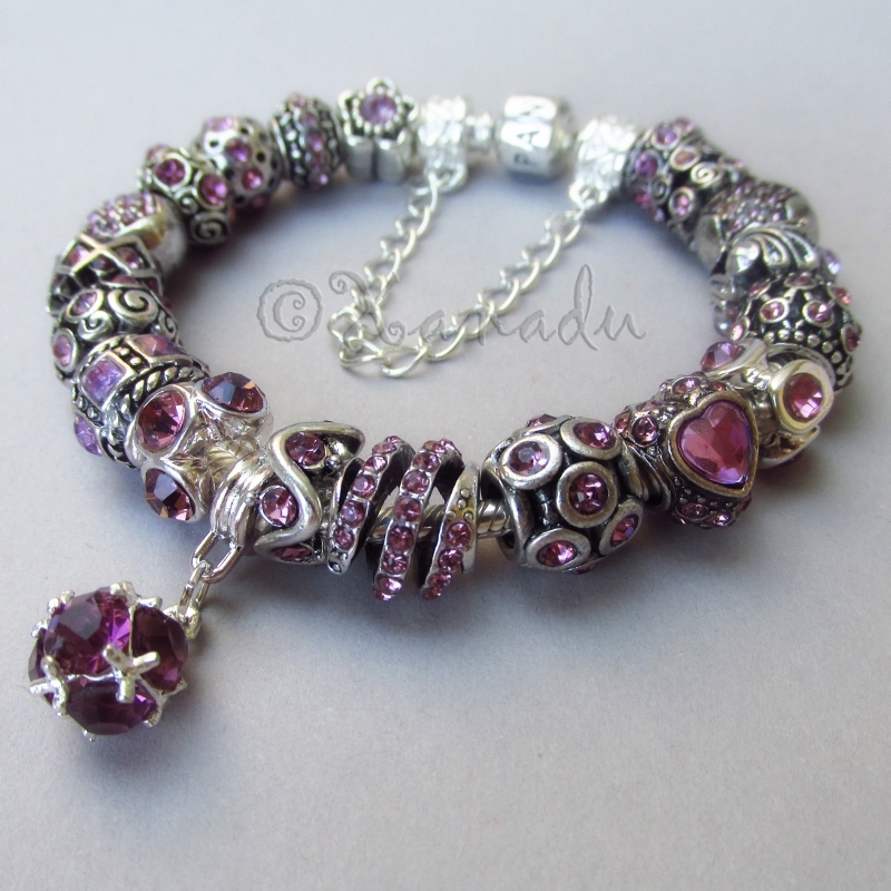 Genuine Sterling Pandora Bracelet w/ European Lilac Alexanrite June Birthstones