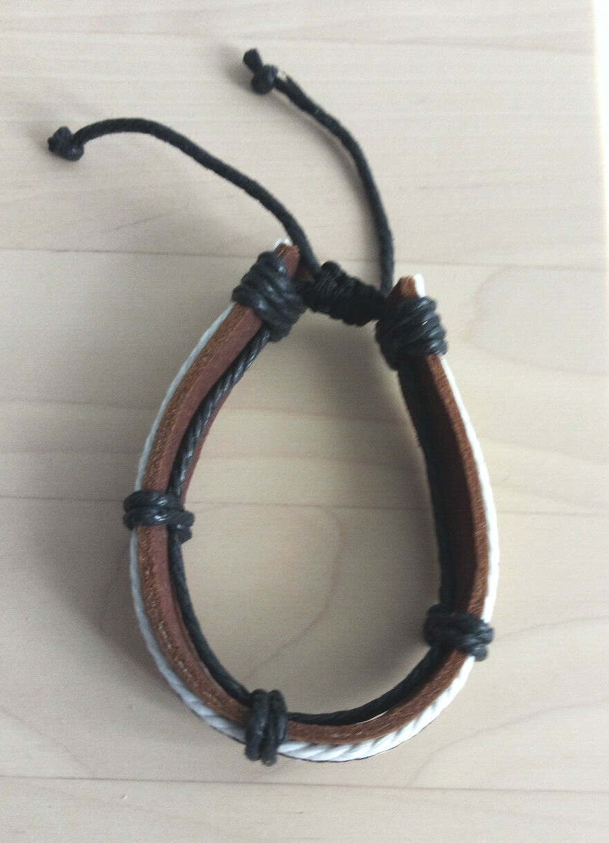 Brown Leather and Cotton Mens Womens Bracelet Anklet Wristband