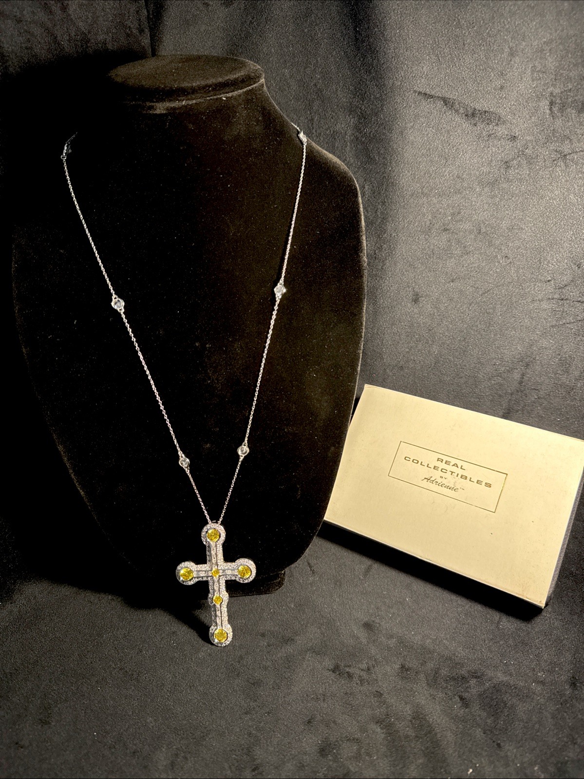 Real Collectibles By Adrienne 925 Sterling Silver Yellow & Clear Cross Necklace