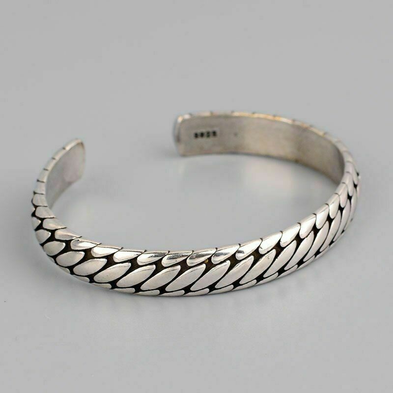 Retro Elegant 925 Silver Cuff Bangle Vintage Minimalist Women Bracelet New USA