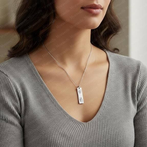 Eye Engraved Bar Pendant Necklace Silver Tone Minimalist Charm Gift Jewelry