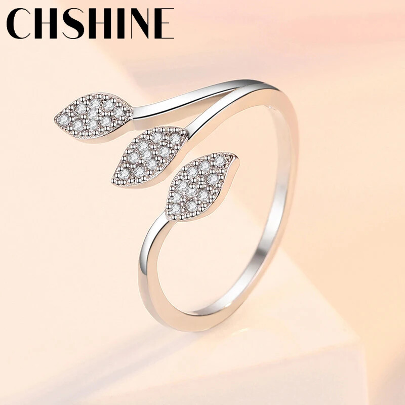 CHSHINE 925 Sterling Silver Leaf AAAAA Zircon Ring Dinner Party Fashion Jewelry