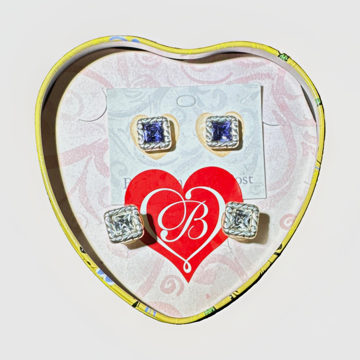 Brighton Silver Tone Blue Square Crystal Stud Earrings