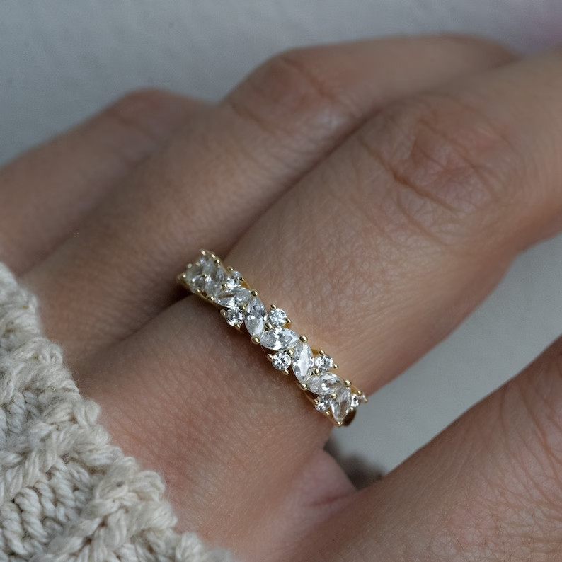 2.5Ct Marquise Cut Simulated Diamond Eternity Band Ring 14k Yellow Gold Over