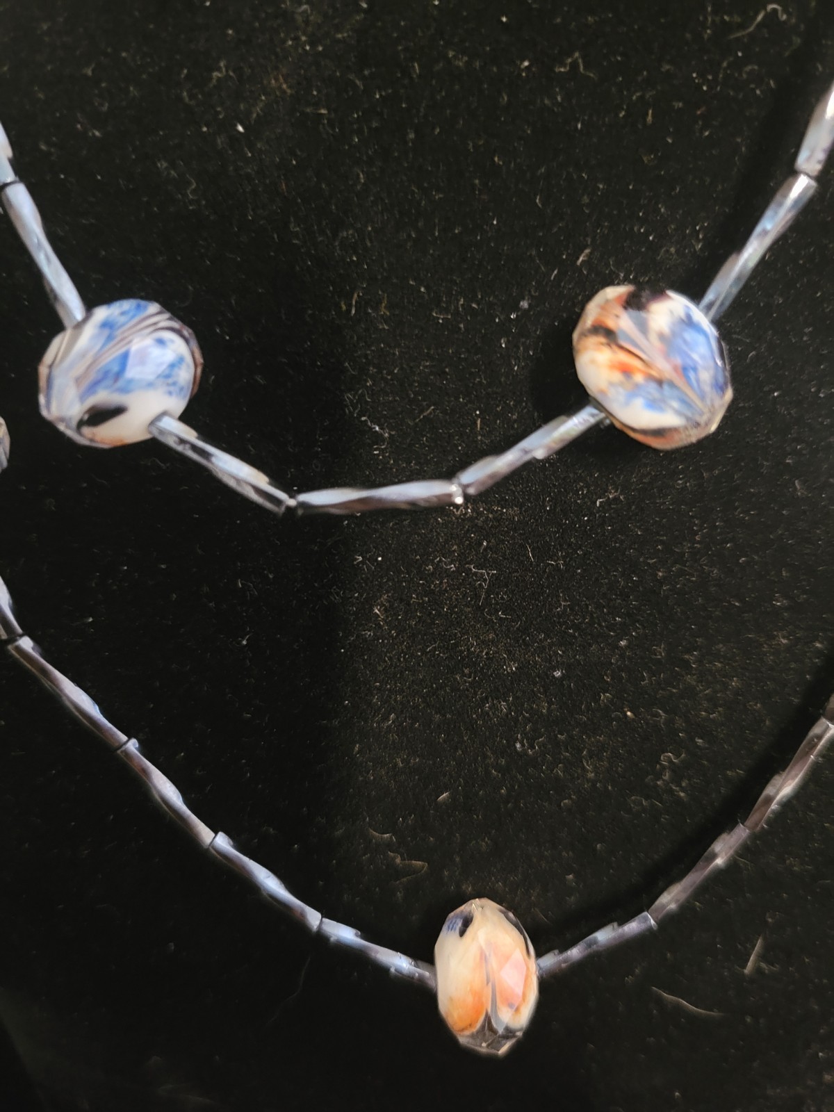 Lot of 2 Hand Blown Art Glass Floral Pendant Necklaces Murano Style 3D Flower