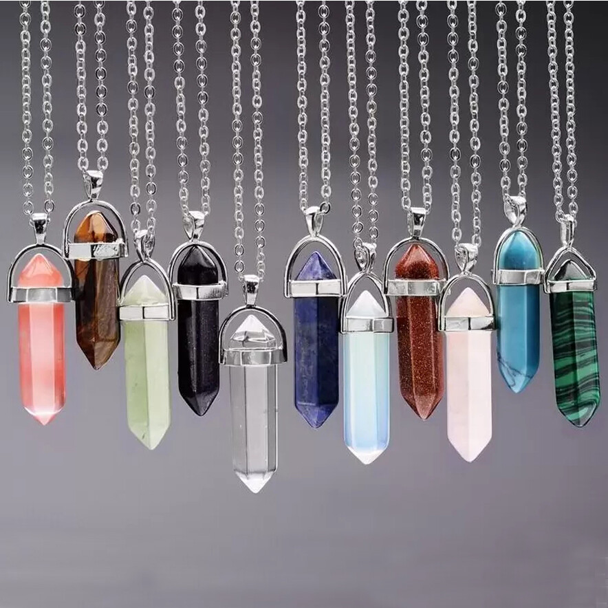 Hexagonal Chakra Crystal Necklace Bullet Pointed Natural Stone Pendant Necklaces
