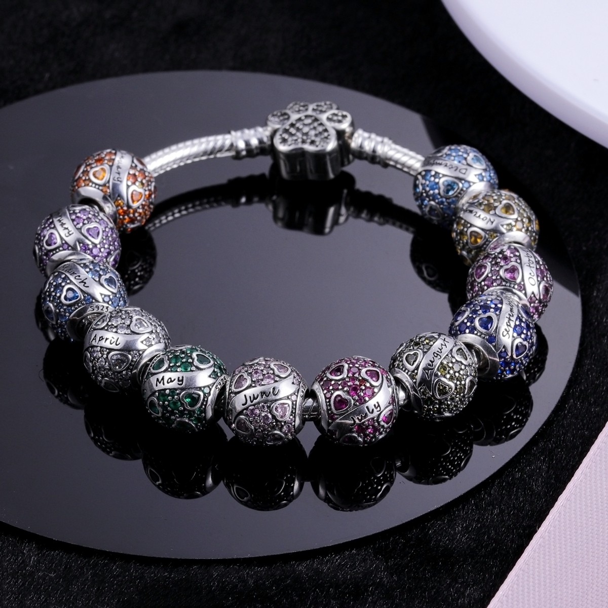 LAZA Original 12 Month Birthstone 925 Silver Bead Charms CZ fit Women Bracelets