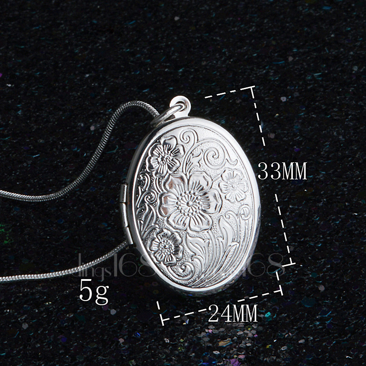 925 Sterling Silver Oval Shaped Flower Open Locket Pendant + Necklace Chain H43