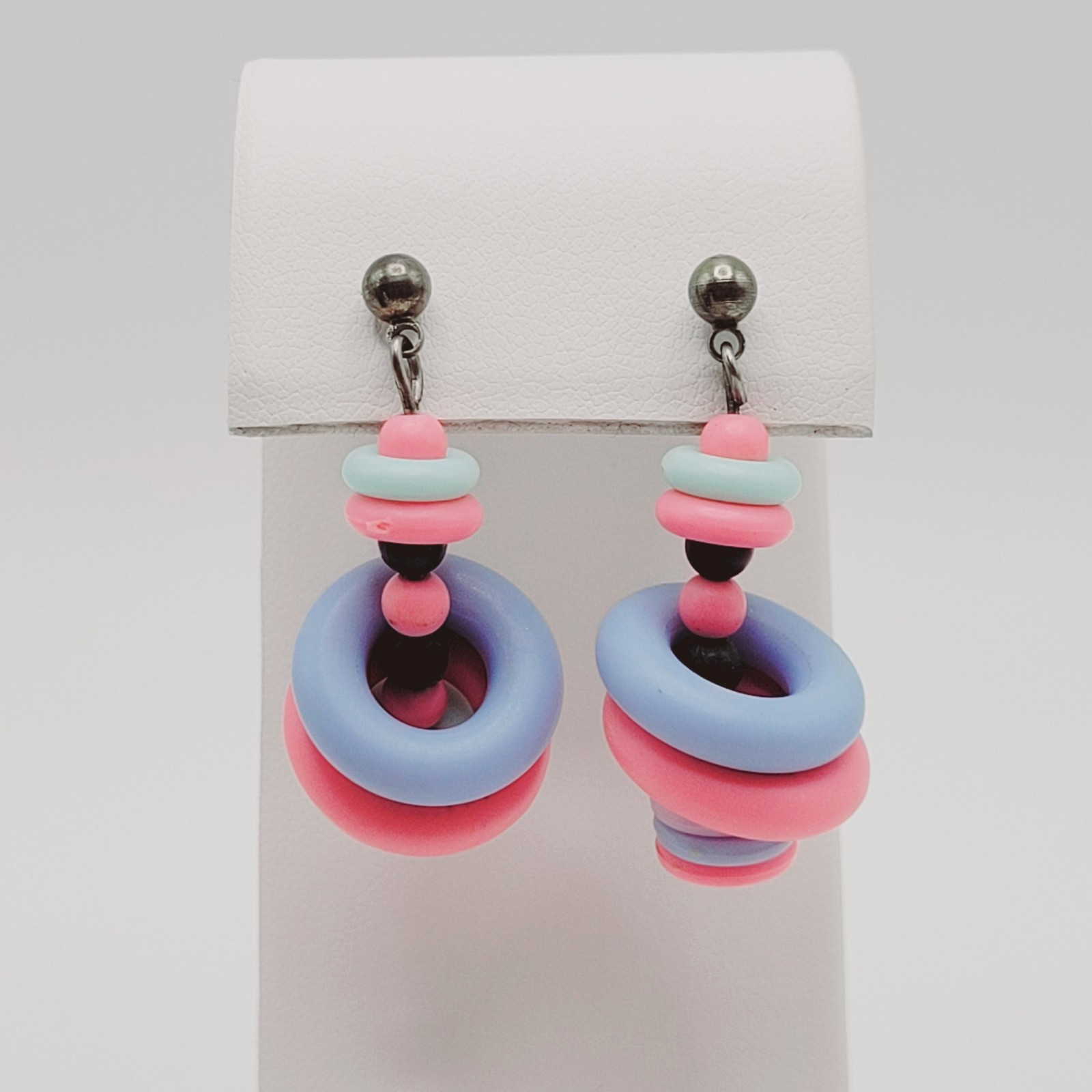 Artisan Donut and Disc Polymer Clay Pastel Colors Modern Pierced Dangle Earrings
