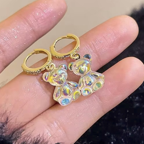 Adorable TEDDY BEAR Rhinestone Gold Clear Dangle Betsey Johnson Earrings
