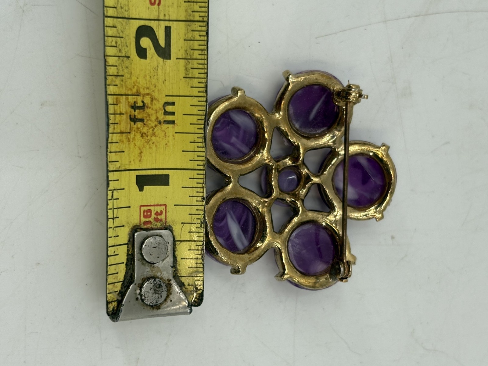 VTG Gold Tone Costume Jewelry Set Earrings Purple Stone Womens Brooch Pin