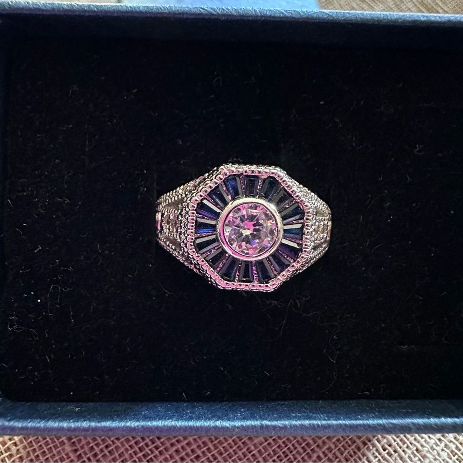 Art Deco Style Sterling Silver and Blue Gemstone Engagement Ring