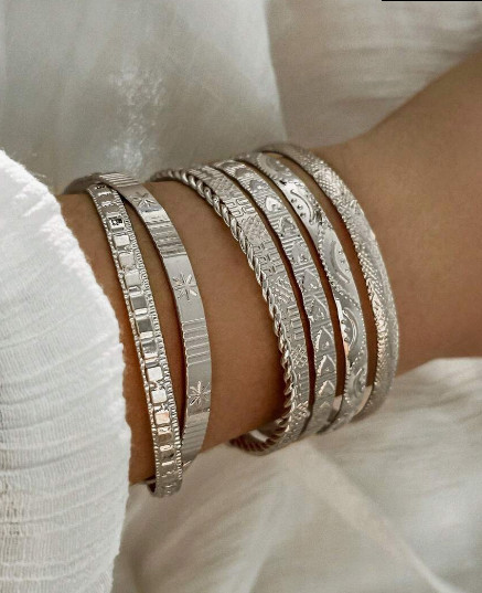 Layered Bangle Bracelets Set of 7 Fashion Silver Tone Bracelet Jewelry