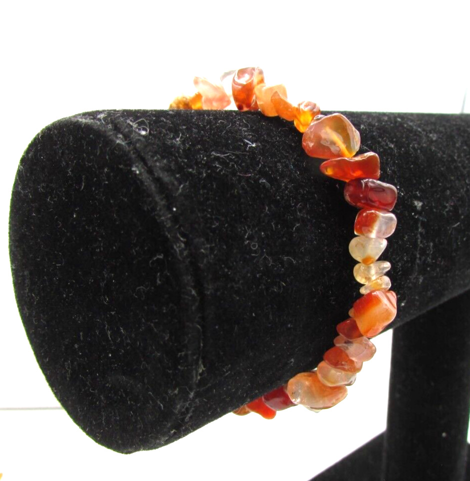 CRUSHED 3-10mm RED AGATE CHIP 26″ NECKLACE w MATCHING STRETCH BRACELET NWOT JB19