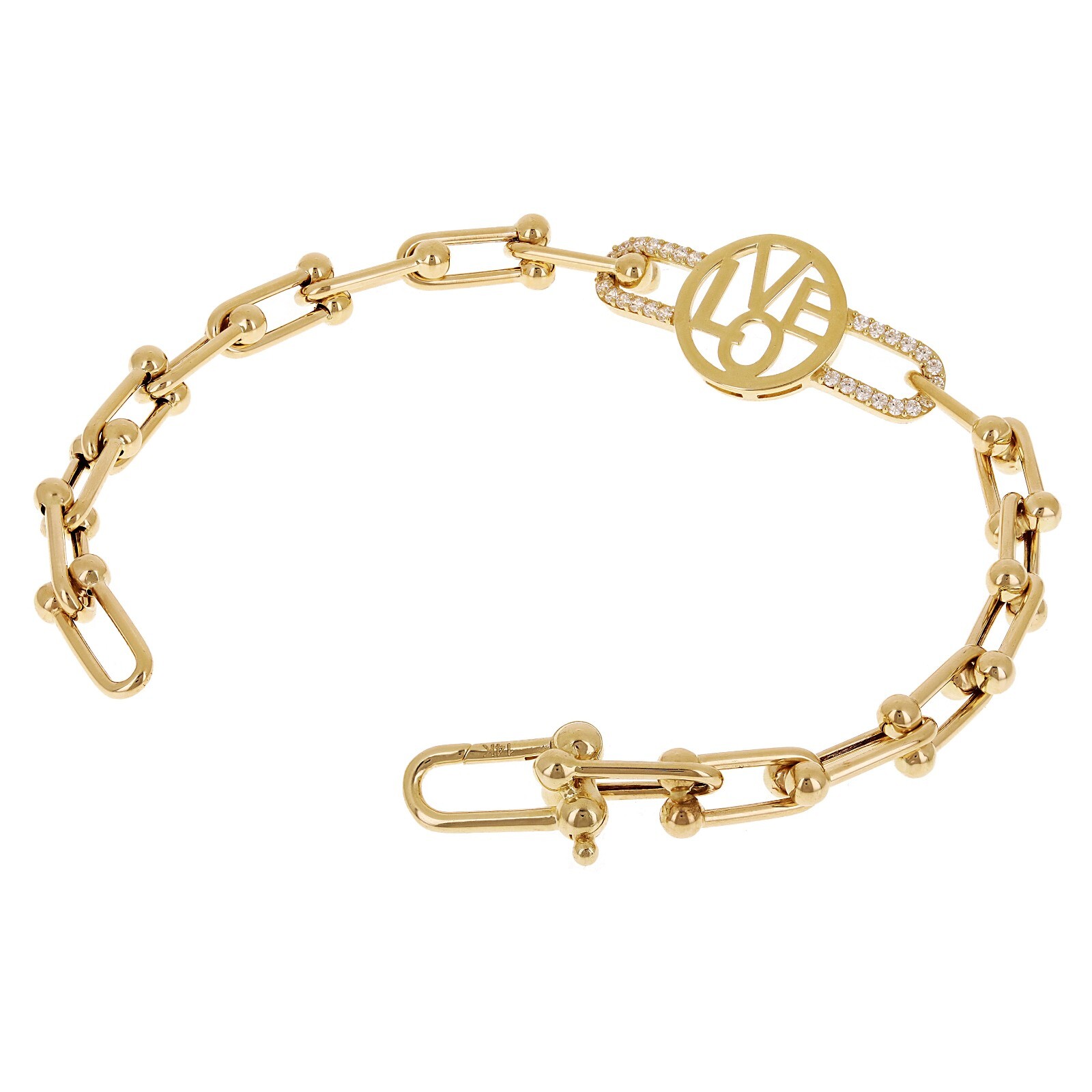 Italian 14k Yellow Gold Semi-Solid U-Link Chain Bracelet LOVE 7.5″ 7.3 grams