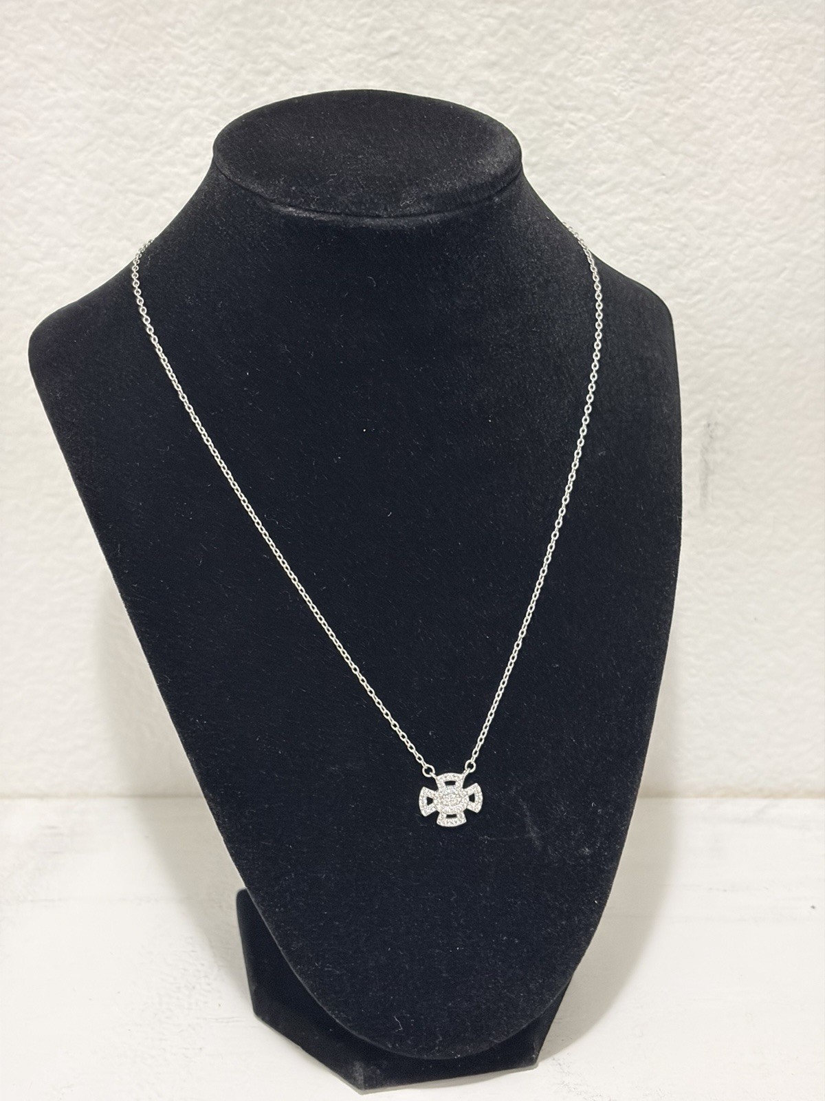 Freida ROTHMAN Pave Cross Pendant Necklace Siver Tone