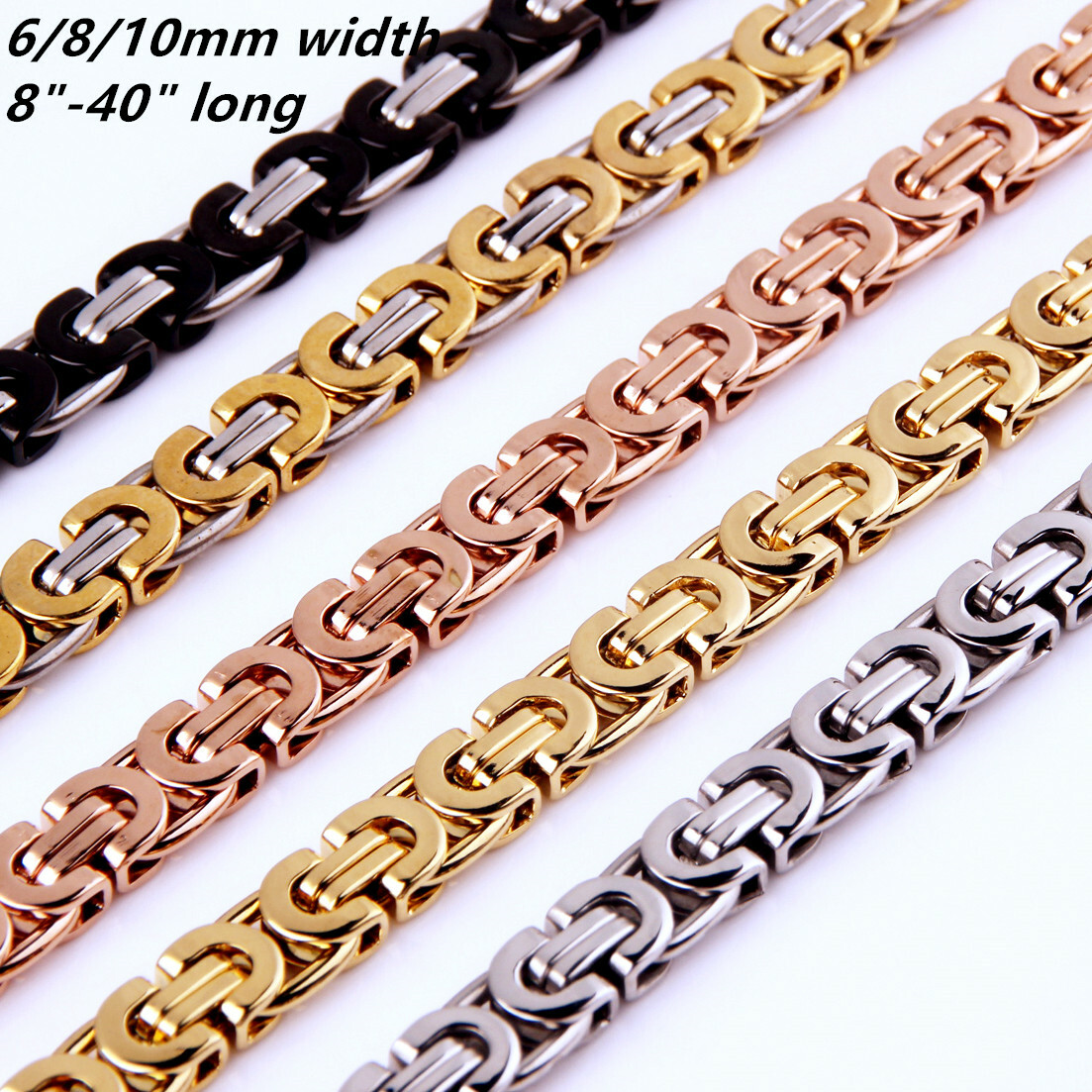 6/8/11mm Fashion Stainless Steel Womens Men Chain Flat Byzantine Necklace 7″-40″