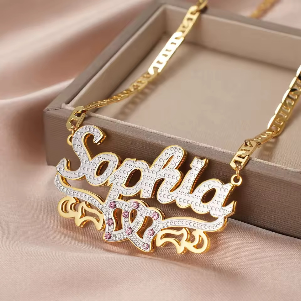 Custom Name Birthstone Necklace Pendant Personalized Jewelry Gold Silver Chain