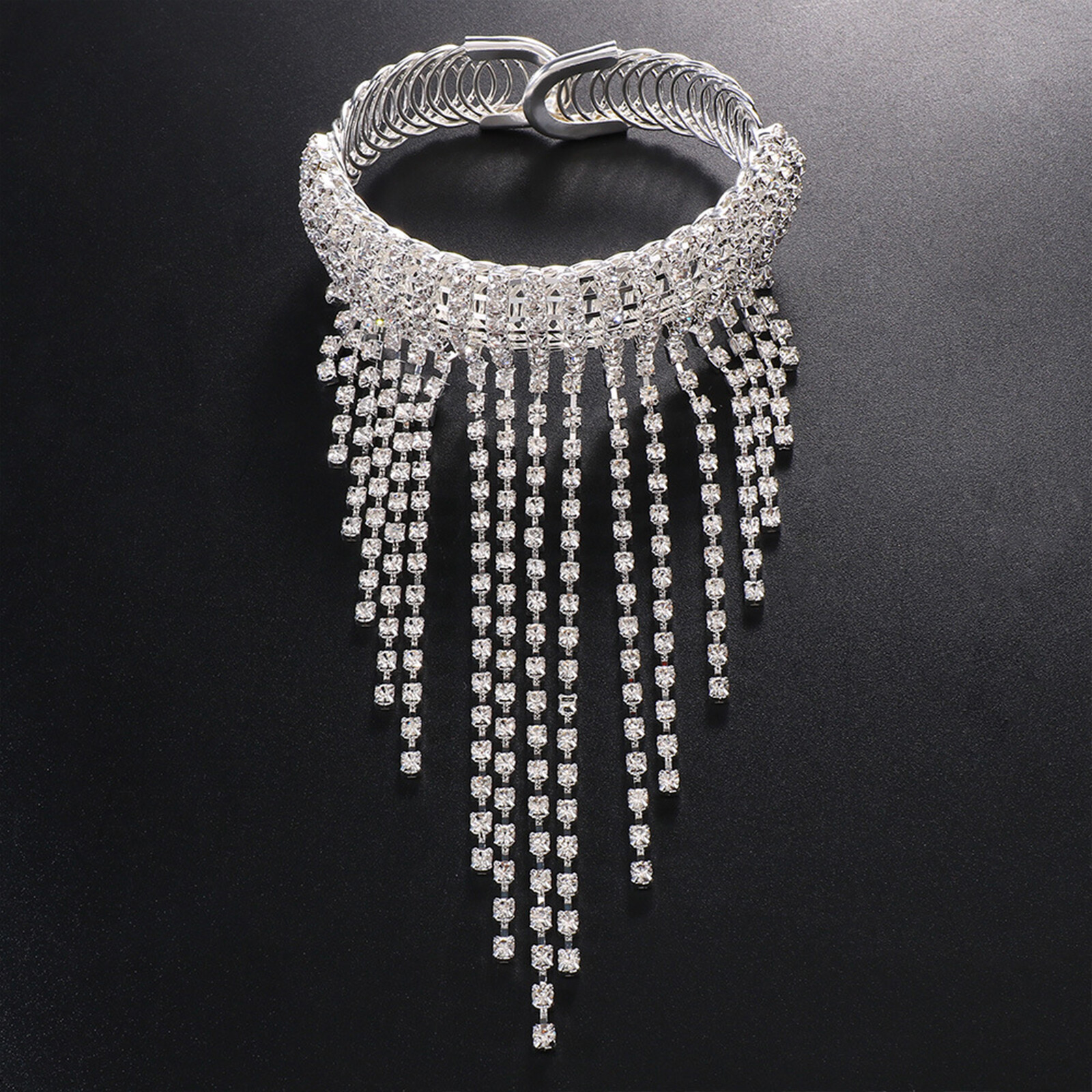 Womens Bling Rhinestone Tassel Upper Arm Elastic Bracelet Bridal Wedding Bangle