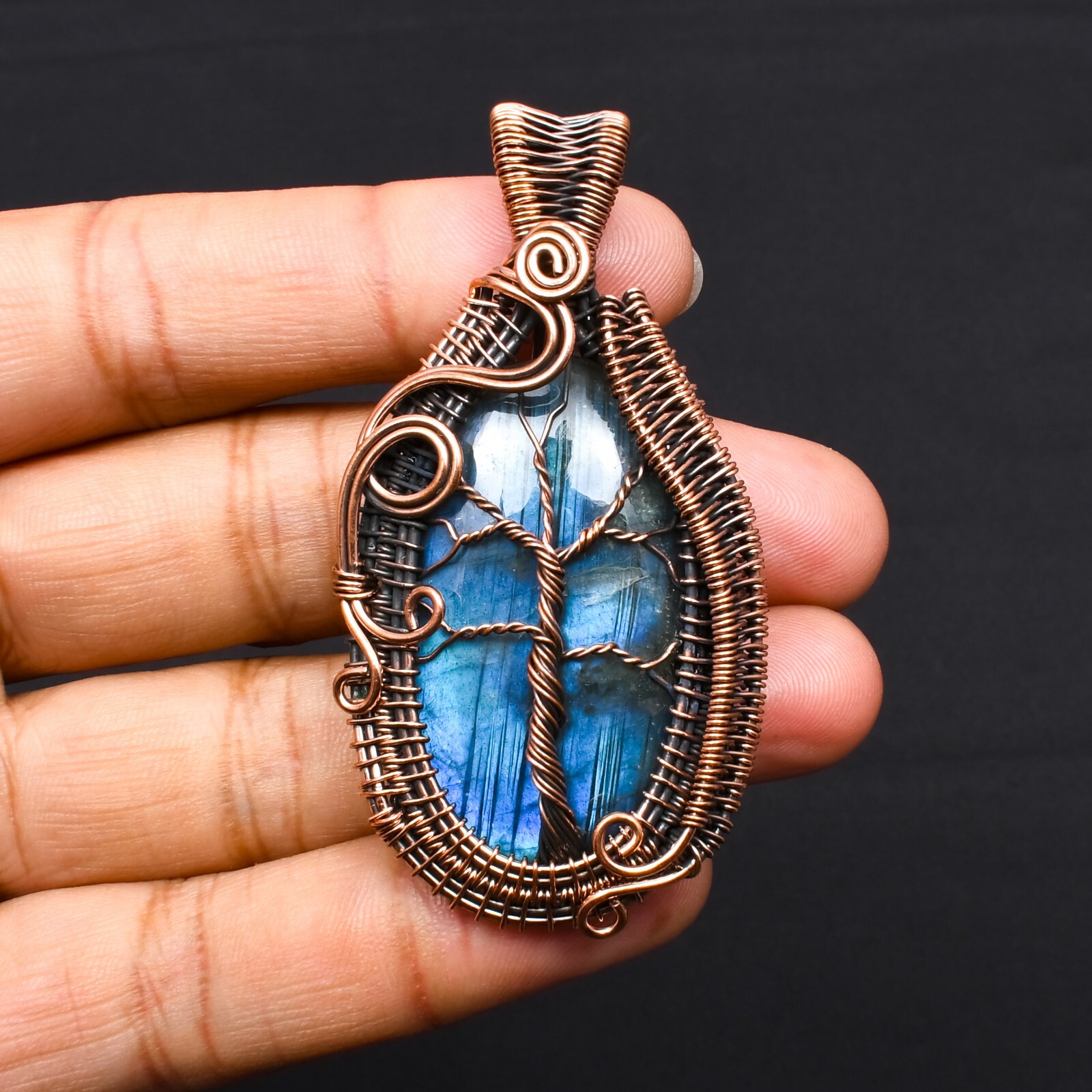 Blue Fire Labradorite Copper Wire Wrapped Pendant Jewelry Gift For Her CCP-099