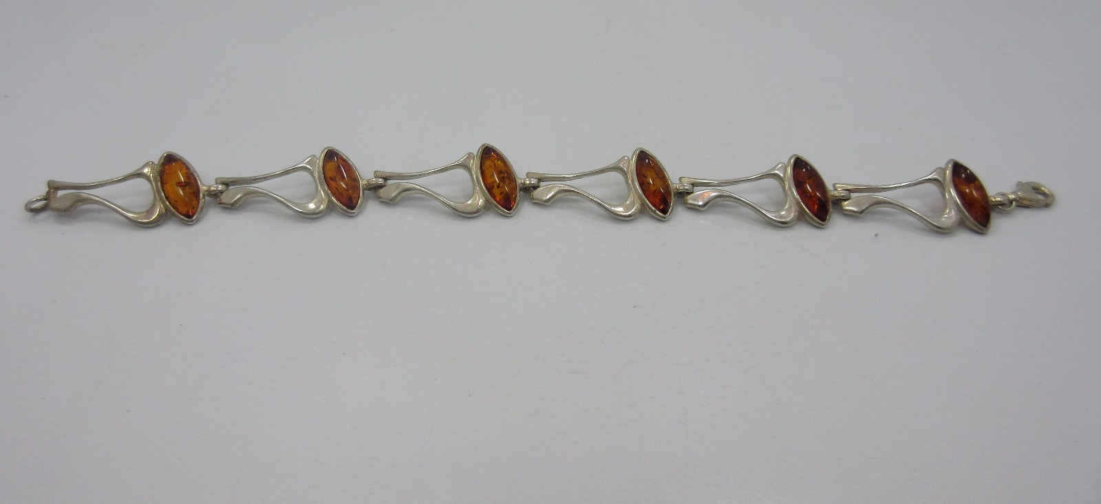 Sterling Silver women marquise Amber link Tennis Bracelet 925 7.5 Inche