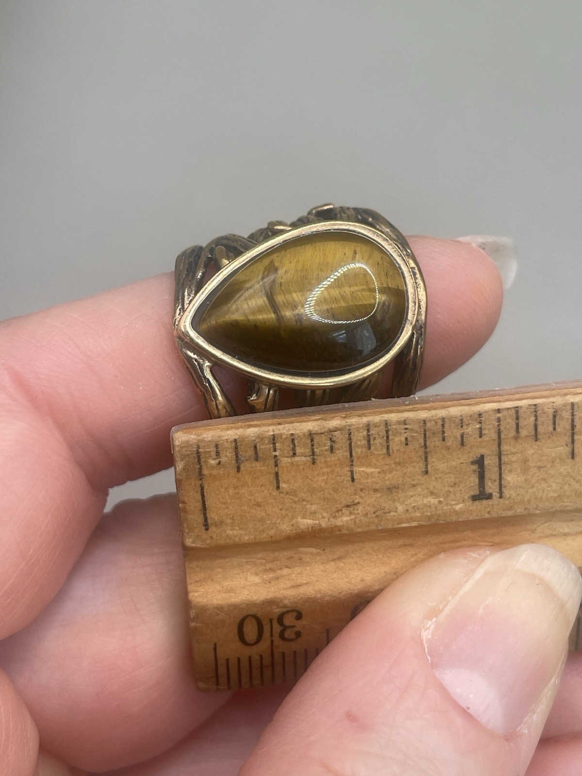 Barse Signed Bronze Tone Teardrop Tigers Eye 6 Ladies Cocktail Statement Ring