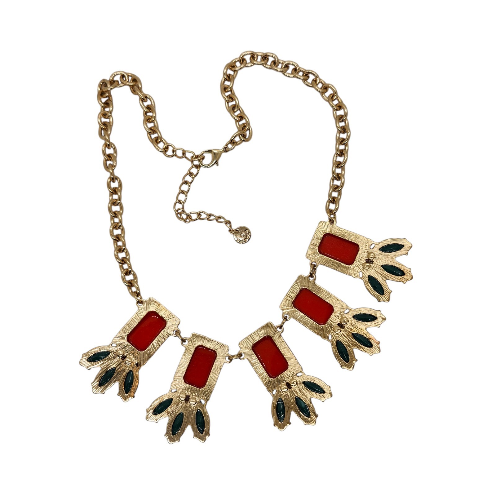 Talbots Rose Gold Toned Statement Necklace Orange Pink Green Blue Tones 18″-20″
