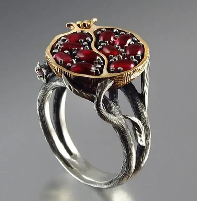 Red Resin Round Ring Women Classic Pomegranate Style Statement Party Jewelry