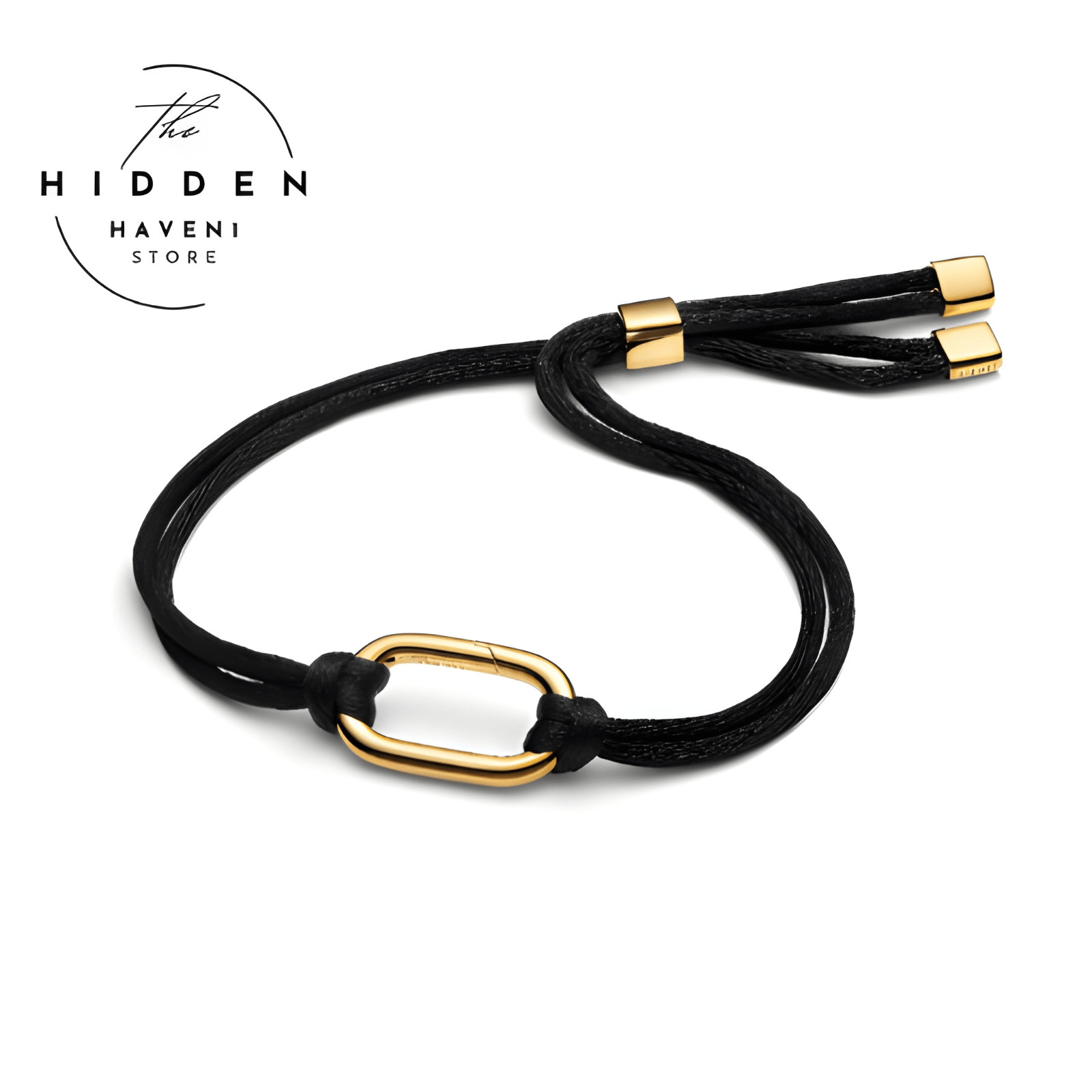 Adjustable Black Cord Bracelet Gold Plated Oval Link Minimalist Gift