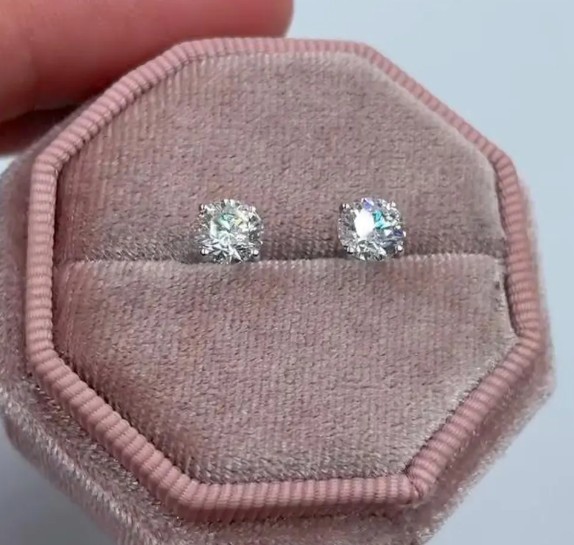 1Ct Lab Created Diamond Solitaire Round Cut Stud Earrings 14K White Gold Plated