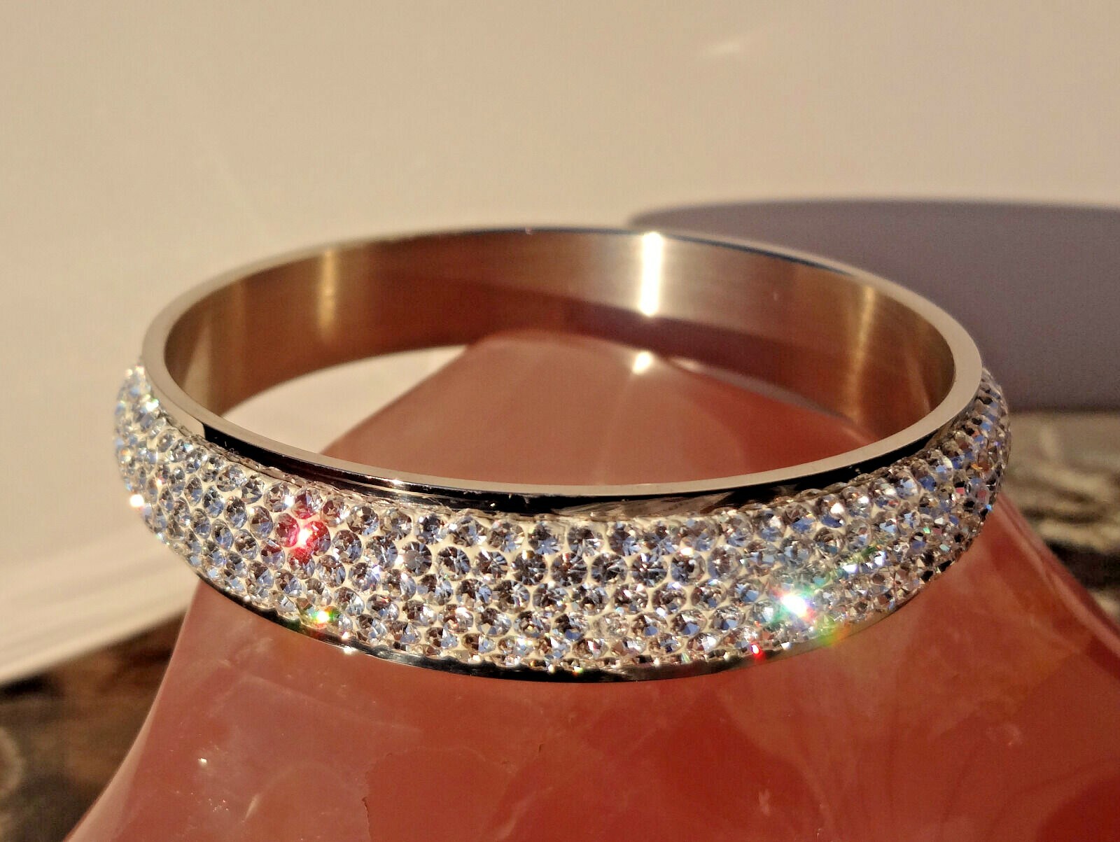 Steel By Design “Pave Faceted Crystal” Bangle Bracelet – Gorgeous! – Average