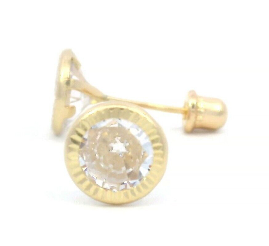 Tioneer 6.5mm Round Bezel 14k Yellow Gold Screw Back Earrings