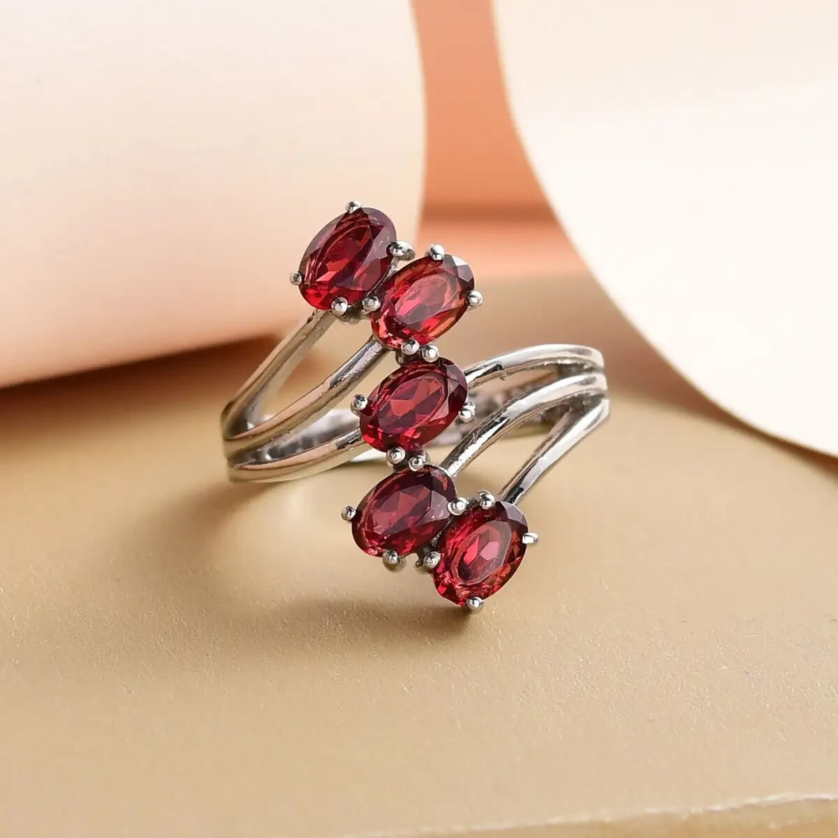 Mozambique Red Garnet 5 Stone Ring in 316L Stainless Steel Size 8 3.00ctw NEW