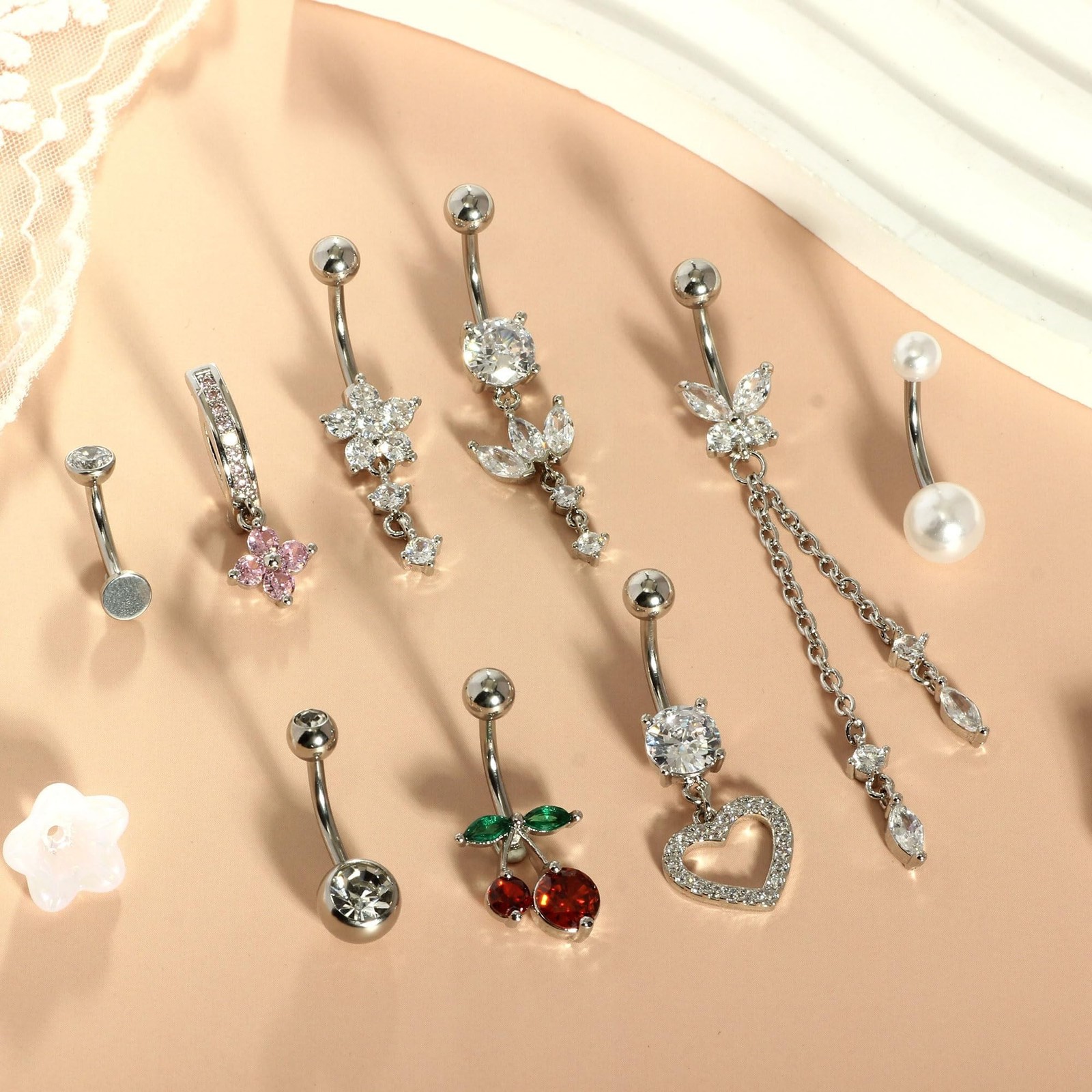 TIANCI FBYJS Belly Button Ring Dangle Surgical Stainless Steel Clicker Belly …