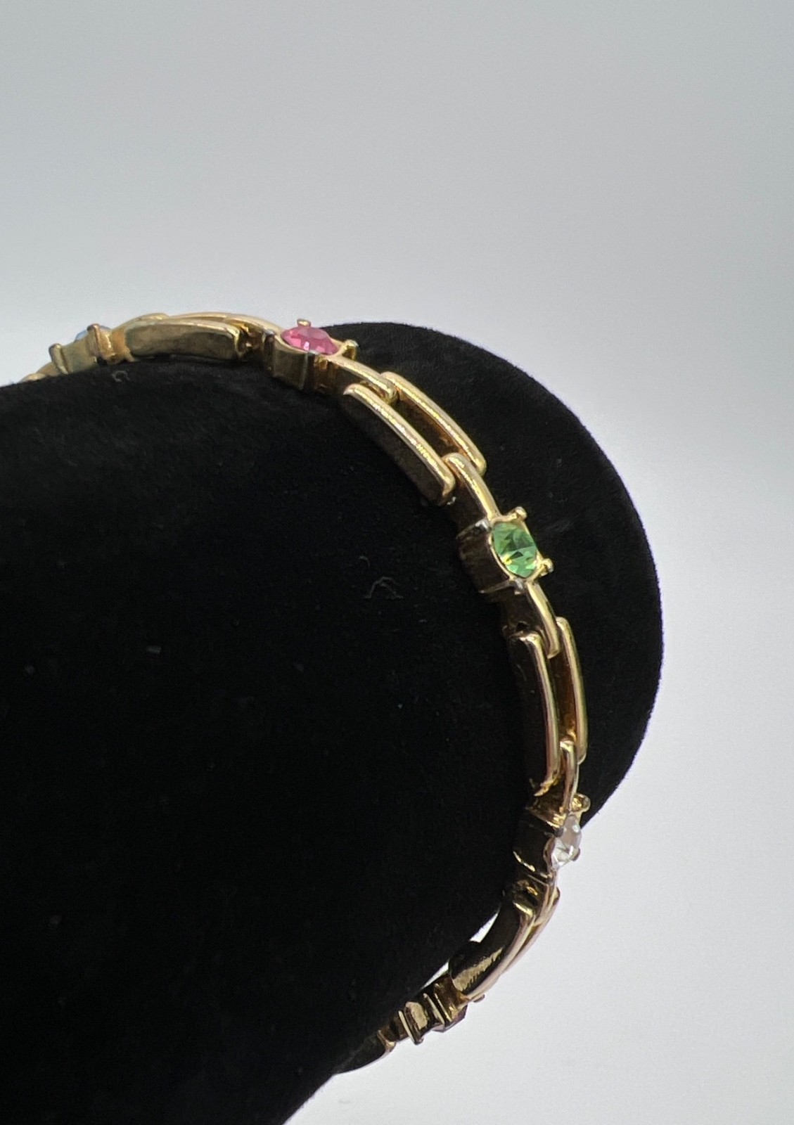 Gold-Tone Link Bracelet With Multicolor Gemstones & Fold-Over Clasp 7 Inches
