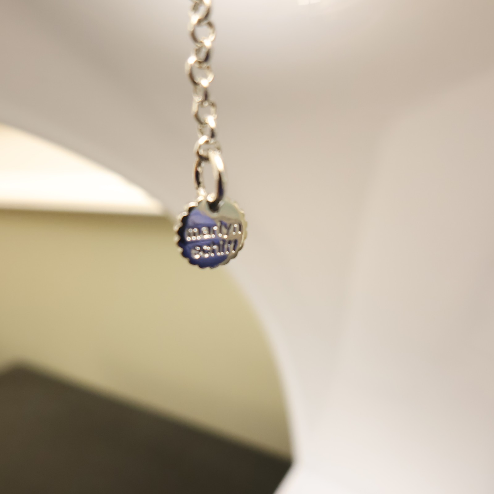 Marlyn Schiff necklace paperclip chain silvertone w crystals signed nickel free