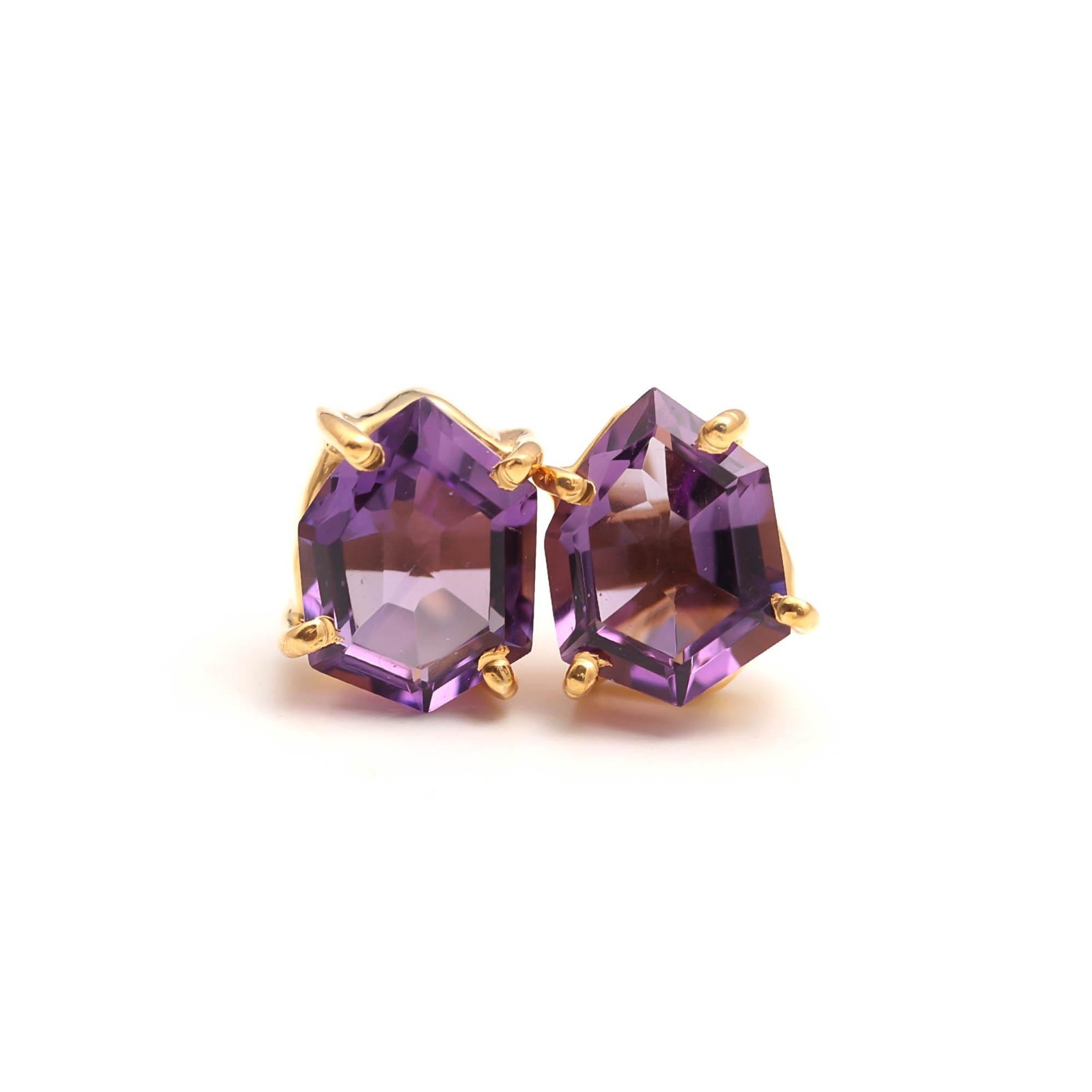 Natural Purple Amethyst Fancy Stud Earrings Gold Fill 925Sterling Silver Jewelry