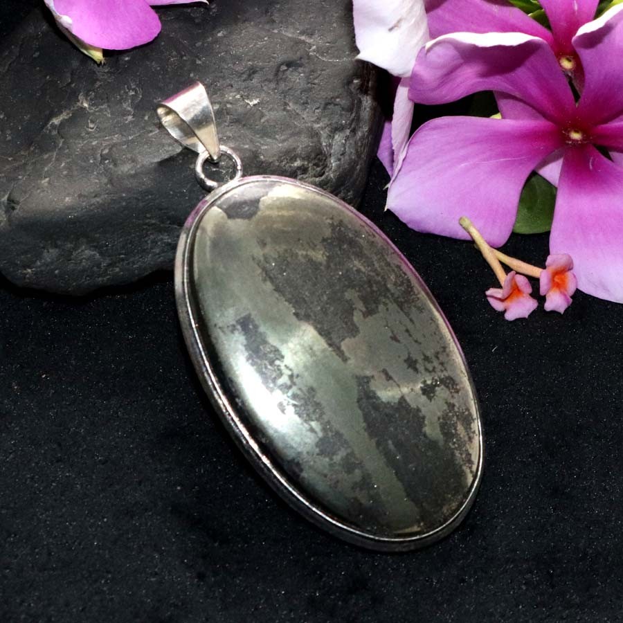925 Silver Plated Pyrite In Rhodochrosite Pendant 2.4″ Gift For Aunt Trendy MJ