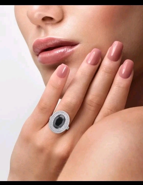 Simulated Black and White Diamond Double Halo Ring in Silvertone (Size 7.0)