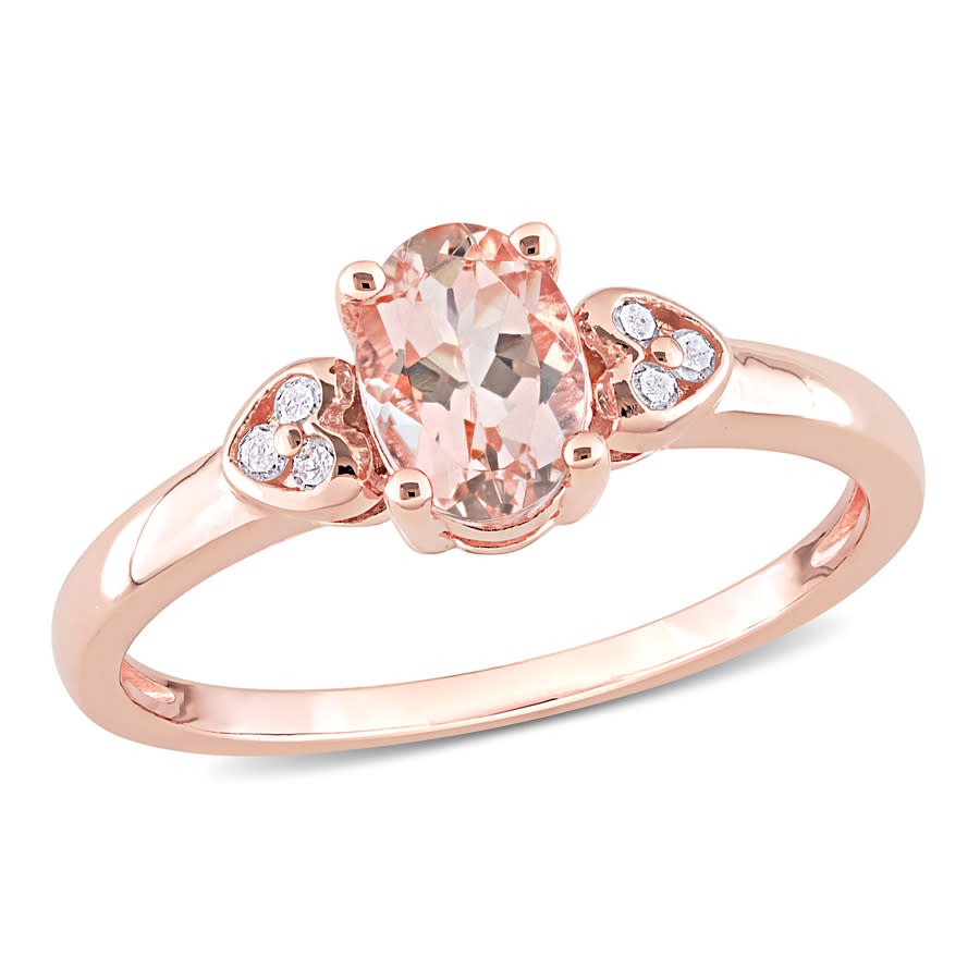 AMOUR 3/4 CT TGW Morganite and Diamond Accent Ring In Rose Plated Sterling