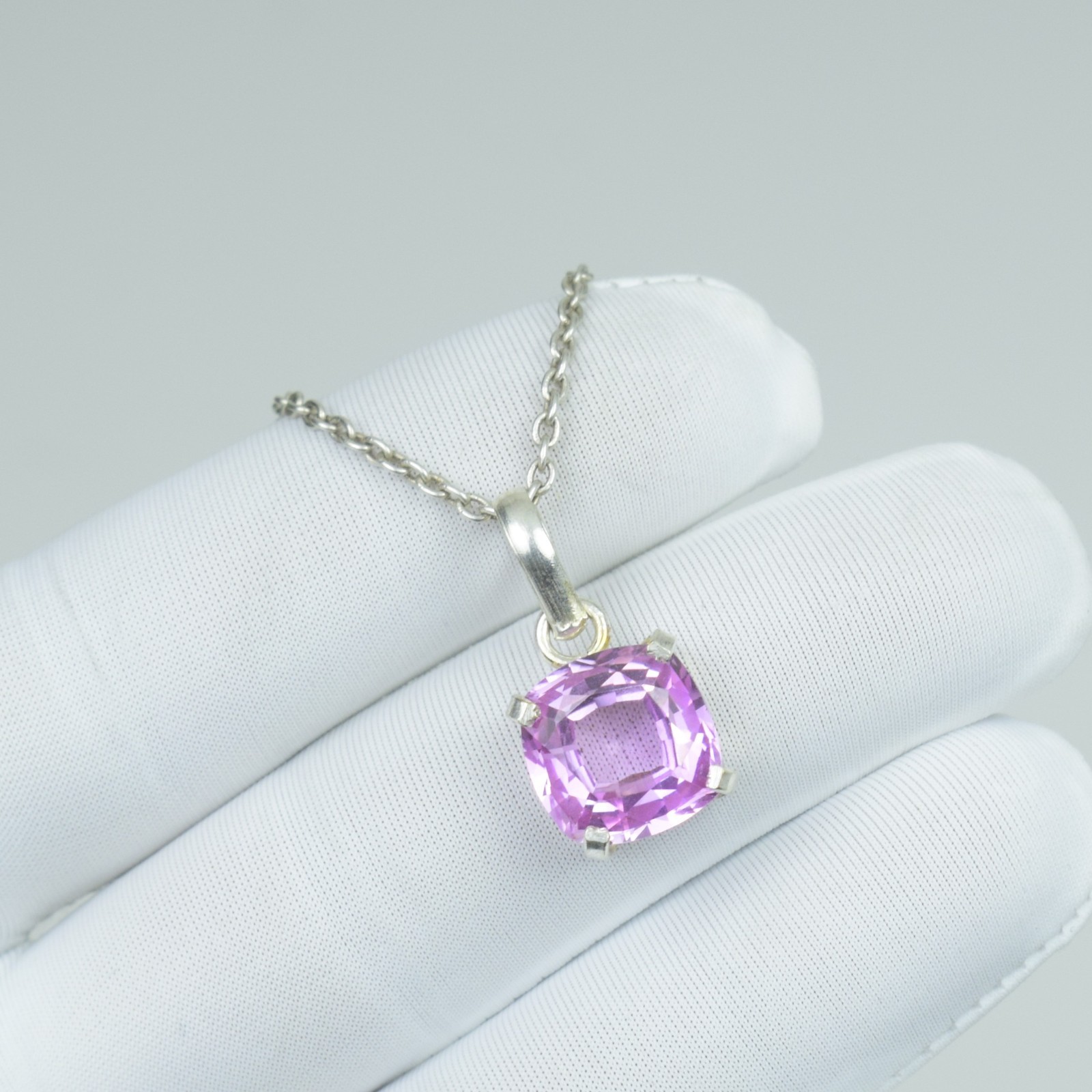 Cushion Shape 925 Sterling Silver Necklace, Pink Kunzite Beautiful Pendant,