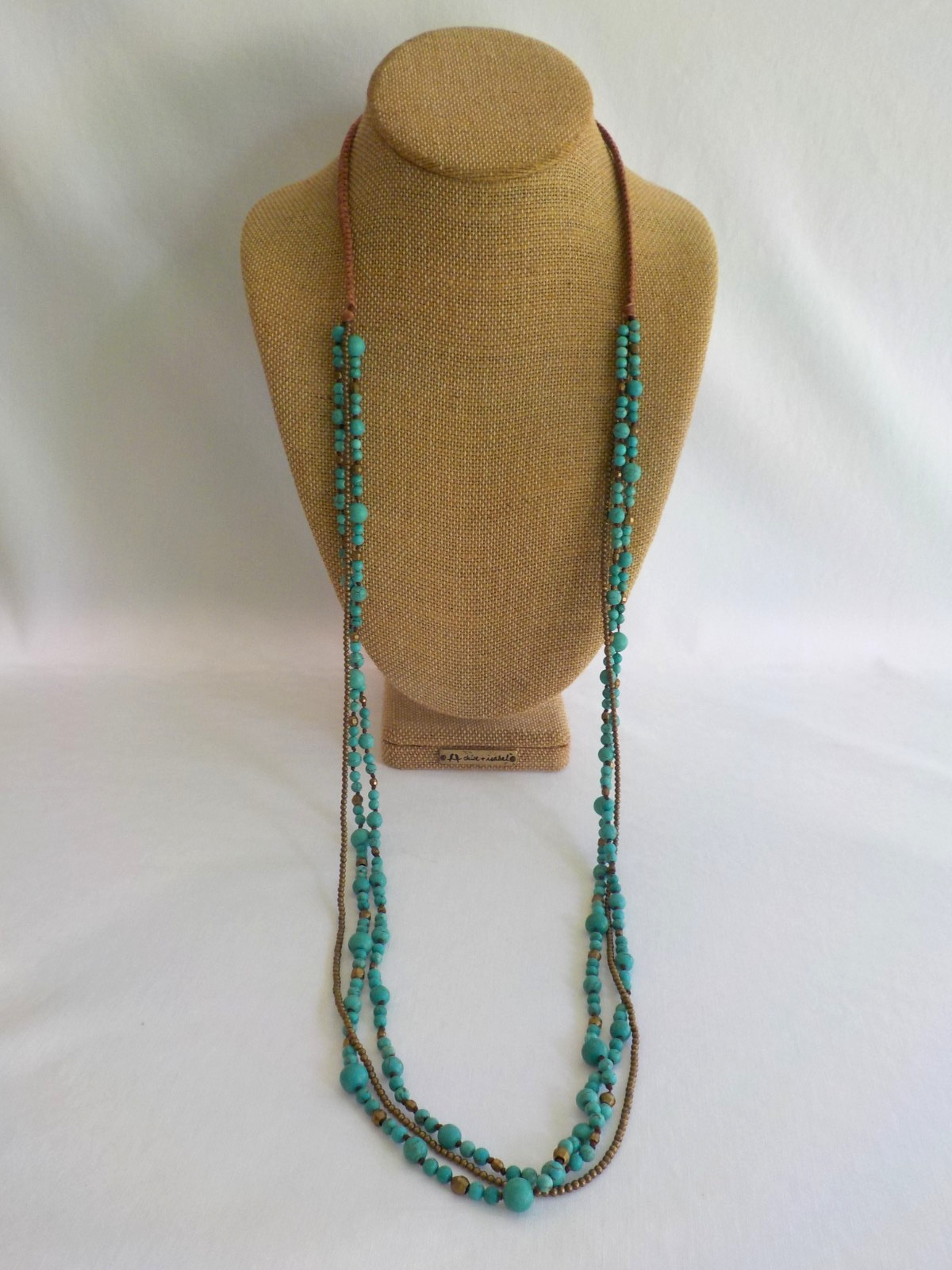 Nakamol Faux Turquoise Necklace Metal Bead Round Multi Strand Cord Long