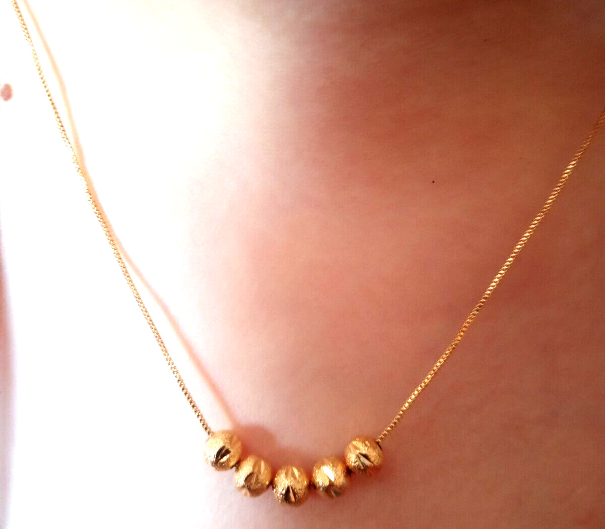 Women Necklace Five Beads Titanium Steel Chain Gold Plated Jewelry Decor Gift