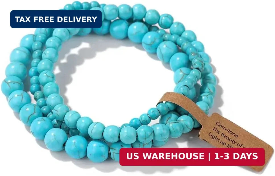 3Pcs Healing Crystal Turquoise Bracelets for Women Men 8mm 6mm 4mm Natural Stone