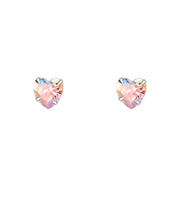 3/4/5mm Sterling silver stud earrings Heart Multicolor CZ prong setting Gift H5